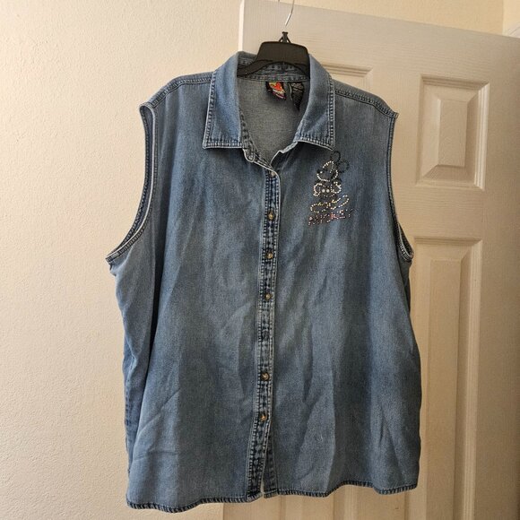 Disney Unlimited Theme Park cotton blue button-up Novelty Mickey Mouse top 26 - Picture 3 of 11